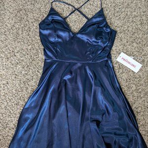 Short Satin Fit-and-Flare V-Neck Dress